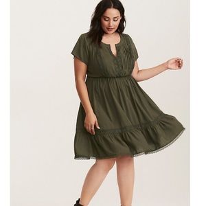 Torrid Olive Green Challis Lace Inset Dress